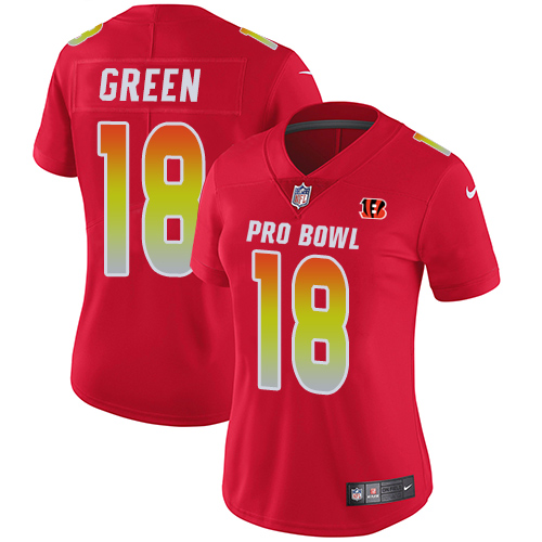 Nike Bengals #18 A.J. Green Red Women's Stitched NFL Limited AFC 2018 Pro Bowl Jersey